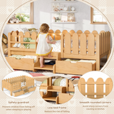 Twin Toddler Bed with Led Light, Bookshelf, Drawers, Stairs & Safety Guardrail, Childlike Kid Platform Bed Frame, Low Profile, Natural