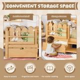 Twin Toddler Bed with Led Light, Bookshelf, Drawers, Stairs & Safety Guardrail, Childlike Kid Platform Bed Frame, Low Profile, Natural