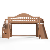 Full Loft Bed with Wardrobe, Storage Stairs, Slide & Safety Guardrail, Playful Bed for Kids&Teens, Walnut