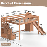 Full Loft Bed with Wardrobe, Storage Stairs, Slide & Safety Guardrail, Playful Bed for Kids&Teens, Walnut