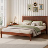 Queen Size Platform Bed Frame with Wave Headboard, Solid Rubber Wood Bed Frame, Mid-Century Modern Style