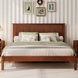 Queen Size Platform Bed Frame with Wave Headboard, Solid Rubber Wood Bed Frame, Mid-Century Modern Style