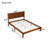 Queen Size Platform Bed Frame with Wave Headboard, Solid Rubber Wood Bed Frame, Mid-Century Modern Style