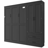 Queen Size Murphy Bed with Upholstered Headboard, Foldable Cabinet Bed with Storage Wardrobe & 2 Drawers