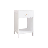Modern Nightstand with Drawer&Open Shelf, Scalloped Edge Sofa Side Table End Table Kids Bed Beside Table, White