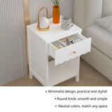 Modern Nightstand with Drawer&Open Shelf, Scalloped Edge Sofa Side Table End Table Kids Bed Beside Table, White