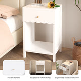 Modern Nightstand with Drawer&Open Shelf, Scalloped Edge Sofa Side Table End Table Kids Bed Beside Table, White
