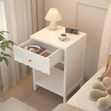 Modern Nightstand with Drawer&Open Shelf, Scalloped Edge Sofa Side Table End Table Kids Bed Beside Table, White