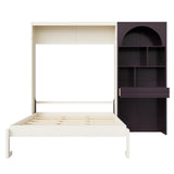 Queen Size Murphy Platform Bed with Built-in Side Cabinet, LED Lights & Drawer, Foldable Cabinet Bed for Bedroom, Studying Room
