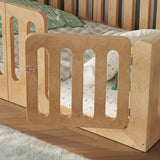 Twin Size Montessori Floor Bed with High Fence & Door, Solid Wood Kids Bed Frame, Low Profile Platform Bed