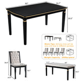 6pcs Dining Table Set for 6, Kitchen Dining Set with 4 High-Back Tufted Padded Dining Chairs & Bench, Black