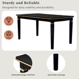 6pcs Dining Table Set for 6, Kitchen Dining Set with 4 High-Back Tufted Padded Dining Chairs & Bench, Black