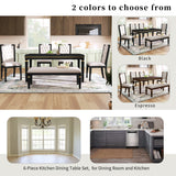 6pcs Dining Table Set for 6, Kitchen Dining Set with 4 High-Back Tufted Padded Dining Chairs & Bench, Black