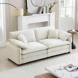 Cozy Loveseat Sofa with 4 Pillows & Double-layered Seat Cushions, Ergonomic Cloud Sofa Couch Upholstered 2-Seat Sofa, Beige