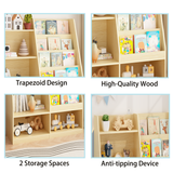 4-Tier Kids Bookshelf & Toy Storage Organizer, Toddler Book Display Stand Front-Facing Bookcase for Kids Room, Playroom, Nursery, Natural