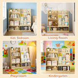 4-Tier Kids Bookshelf & Toy Storage Organizer, Toddler Book Display Stand Front-Facing Bookcase for Kids Room, Playroom, Nursery, Natural