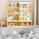 4-Tier Kids Bookshelf & Toy Storage Organizer, Toddler Book Display Stand Front-Facing Bookcase for Kids Room, Playroom, Nursery, Natural