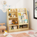 4-Tier Kids Bookshelf & Toy Storage Organizer, Toddler Book Display Stand Front-Facing Bookcase for Kids Room, Playroom, Nursery, Natural