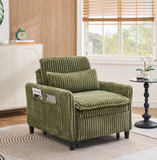 3-in-1 Convertible Corduroy Sofa Chair Bed with Adjustable Backrest and Storage Pockets, Pull Out Sleeper for Small Spaces