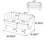 59"W Loveseat Sofa Upholstered Two-Seat Sofa Couch with Gold Metal Legs, Ivory