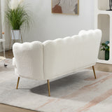 59"W Loveseat Sofa Upholstered Two-Seat Sofa Couch with Gold Metal Legs, Ivory