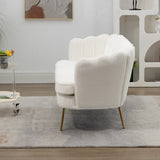 59"W Loveseat Sofa Upholstered Two-Seat Sofa Couch with Gold Metal Legs, Ivory