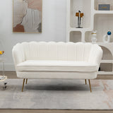 59"W Loveseat Sofa Upholstered Two-Seat Sofa Couch with Gold Metal Legs, Ivory