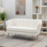 59"W Loveseat Sofa Upholstered Two-Seat Sofa Couch with Gold Metal Legs, Ivory