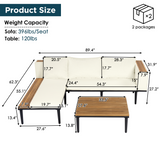 3-Piece Outdoor Acacia Wood Patio Furniture Set with Removable Cushions, Coffee Table & Side Table, L-Shaped Sectional Sofa