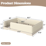 Queen Toddler Bed with Removable Guardrails, Padded Leather Montessori Floor Bed Kid Platform Bed Frame, Low Profile, Beige