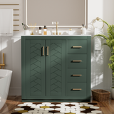 36" Retro Style Bathroom Vanity with Ceramic Sink, Freestanding Storage Cabinet with 3 Drawers & 2 Soft-Close Doors