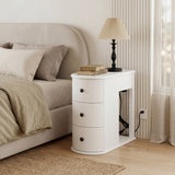 Oval End Table with Hidden Cup Holder Drawer, 2 Storage Drawers & Charging Station, Wood Bedside Table for Bedroom, Living Room