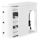 Oval End Table with Hidden Cup Holder Drawer, 2 Storage Drawers & Charging Station, Wood Bedside Table for Bedroom, Living Room