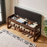 39.37" Faux Leather Upholstered Shoe Storage Bench with Hidden Lift Top Storage & Open Shelf for Entryway, Bedroom