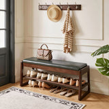 39.37" Faux Leather Upholstered Shoe Storage Bench with Hidden Lift Top Storage & Open Shelf for Entryway, Bedroom