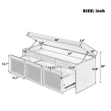 Rattan Entryway Storage Bench, Cushioned Shoe Bench Ottoman with 3 Drawers & Hidden Storage