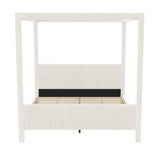 Queen Upholstered Canopy Bed with Soft Padded Headboard and Footboard, Noise-Free Platform Bed Frame 4-Poster Bed, Beige