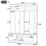 All-in-1 Hall Tree Entryway Bench Mudroom Coat Closet Shoe Storage Cabinet with Hooks, Shoe Rack & Display Cubbies, Black