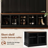 All-in-1 Hall Tree Entryway Bench Mudroom Coat Closet Shoe Storage Cabinet with Hooks, Shoe Rack & Display Cubbies, Black