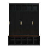 All-in-1 Hall Tree Entryway Bench Mudroom Coat Closet Shoe Storage Cabinet with Hooks, Shoe Rack & Display Cubbies, Black