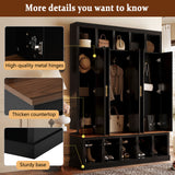 All-in-1 Hall Tree Entryway Bench Mudroom Coat Closet Shoe Storage Cabinet with Hooks, Shoe Rack & Display Cubbies, Black