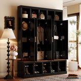 All-in-1 Hall Tree Entryway Bench Mudroom Coat Closet Shoe Storage Cabinet with Hooks, Shoe Rack & Display Cubbies, Black