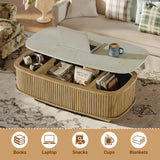 Oval Coffee Table with Hidden Storage & Lift-Top, Wood Center Table Storage Sofa Side Table for Living Room Home Office, Oak