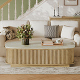 Oval Coffee Table with Hidden Storage & Lift-Top, Wood Center Table Storage Sofa Side Table for Living Room Home Office, Oak