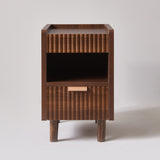 2 PCS Fluted Wood Nightstands, Side End Tables with 2 Drawers & Open Storage Shelf for Bedroom, Living Room