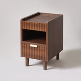 2 PCS Fluted Wood Nightstands, Side End Tables with 2 Drawers & Open Storage Shelf for Bedroom, Living Room