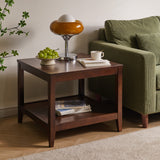 2-Tier Square End Table, 23.62" Solid Wood Side Table with Open Storage Shelf for Living Room, Bedroom, Small Coffee Table
