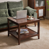 2-Tier Square End Table, 23.62" Solid Wood Side Table with Open Storage Shelf for Living Room, Bedroom, Small Coffee Table