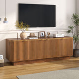 Fluted Wood TV Stand for TVs up to 70", Media TV Console with Adjustable Shelves & Cable Holes, Entertainment Center for Living Room