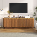 Fluted Wood TV Stand for TVs up to 70", Media TV Console with Adjustable Shelves & Cable Holes, Entertainment Center for Living Room